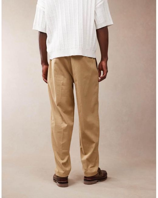 ASOS Natural Smart Oversized Tapered Linen Blend Trousers With Front Pleat for men