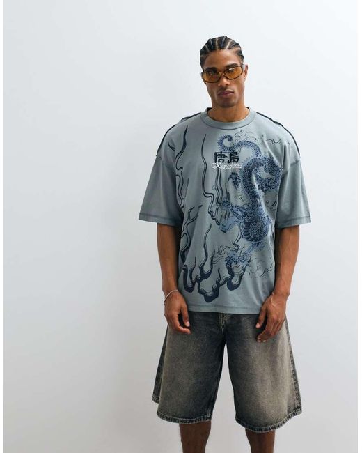 River Island White Oversized Washed Japanese Graphic T-shirt for men