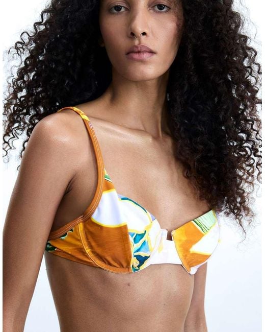 Desigual White Printed Triangle Bikini Top