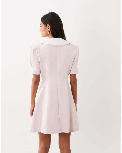 Sister Jane Natural Exclusive Contrast Collar Button Detail Mini Dress