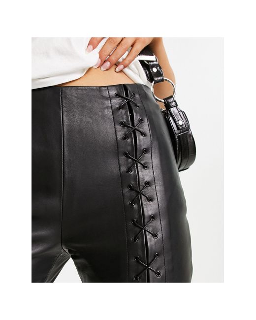Urbancode Black Real Leather Lace Up Trouser