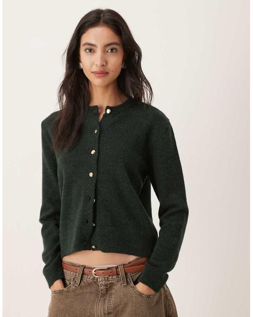 Mango Black Round Neck Cardigan With Gold Buttons