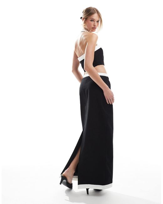 4th & Reckless Black Linen Look Contrast Edge Maxi Skirt Co-ord