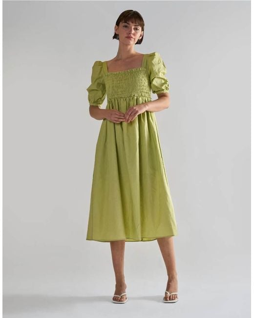 Glamorous Green Square Neck Short Sleeve Midi Dresses