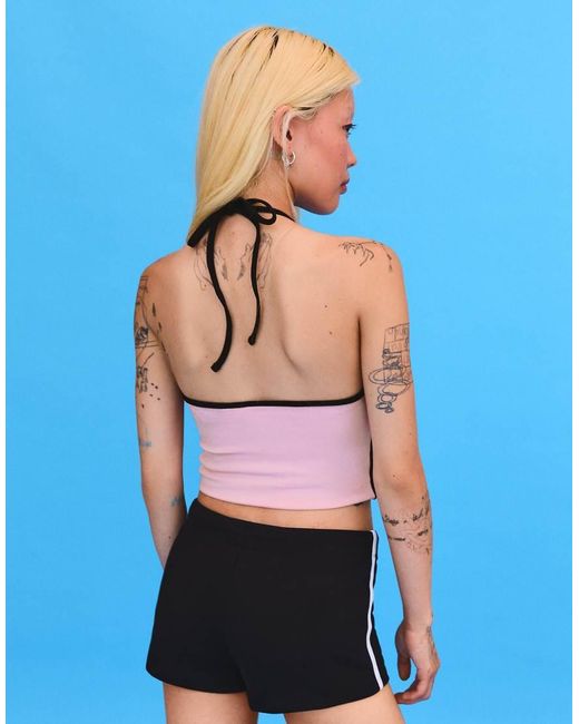 Bershka Blue Contrast Print Halter Top