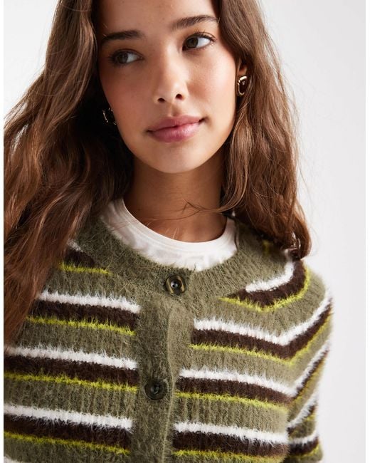 Threadbare Green Crew Neck Fluffy Cardigan