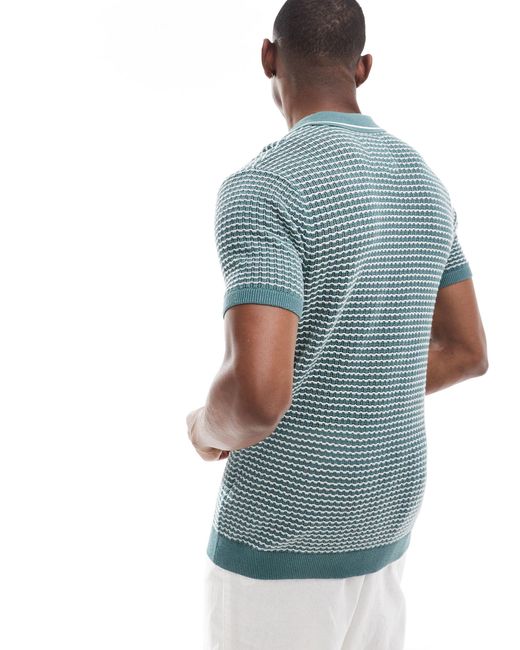 Hollister Blue Pattern Open Stitch Knit Tipped Polo for men