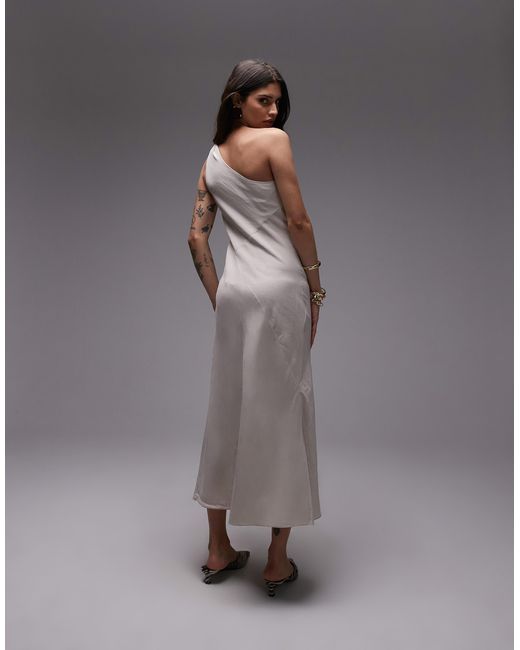 Robe mi-longue asymétrique en lin avec bretelle torsadée - vintage & Other Stories en coloris Gray
