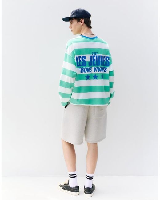 Pull&Bear Blue Stwd Striped T-Shirt for men