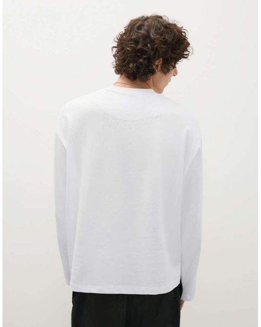 Bershka White Boxy Long Sleeve T-Shirt for men
