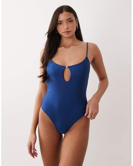 Mango Blue Clasp Front Tie Back Swimsuit