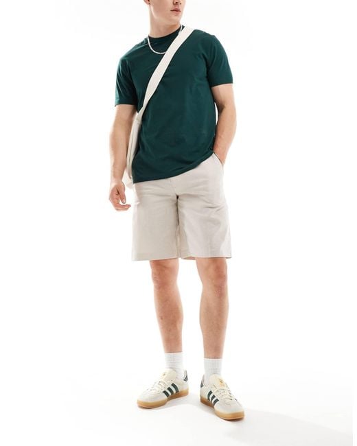 ASOS Natural Smart Straight Leg Linen Blend Shorts for men