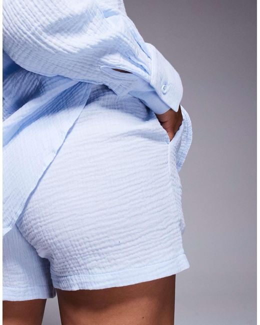 Short d'ensemble en gaze à taille élastique Missy Empire en coloris Blue