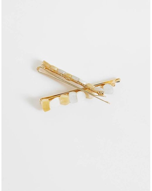 ASOS White Pack Of 2 Faux Semi-Precious Chipping Hair Slides