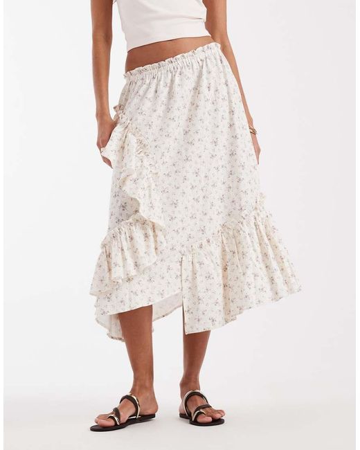 Daisy Street Natural Low Rise Tiered Asymmetric Midaxi Skirt