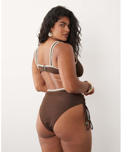 ASOS Brown Asos Design Curve Whitney Whip High Waist Ruched Bikini Bottom