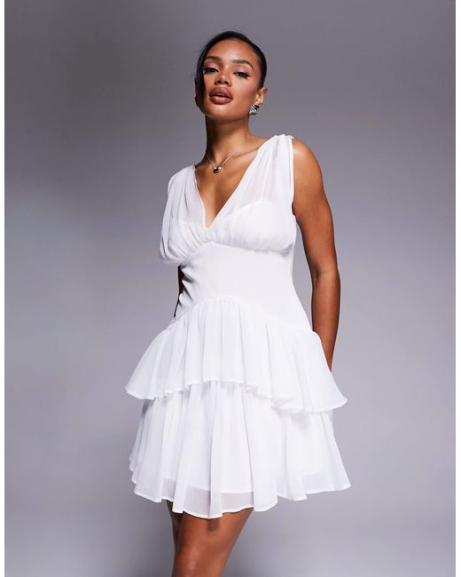 ASOS Gray Tie Detail Mini Dress With Pintucks And Rara Skirt