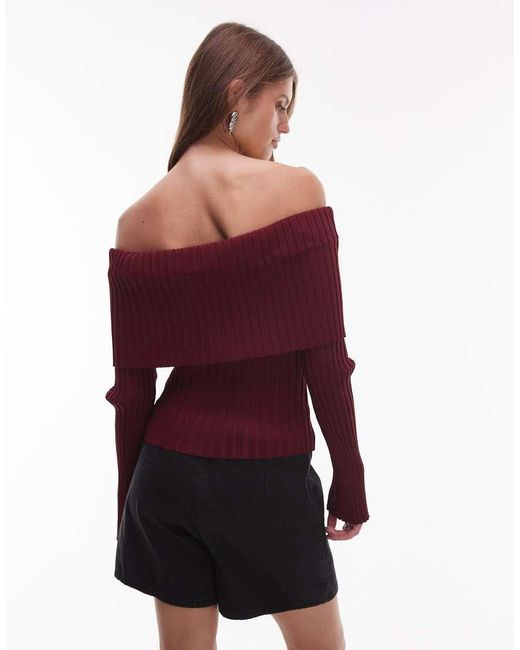 Nia Red Saffron Off Shoulder Long Sleeve Sweater