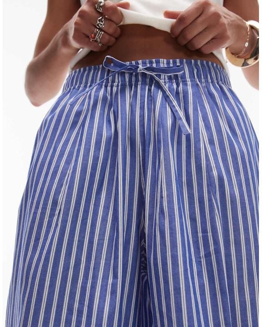 TOPSHOP Blue Poplin Pull On Wide Leg Trouser
