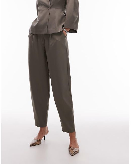 Aware Gray High Waist Barrel Leg Tailored Pants