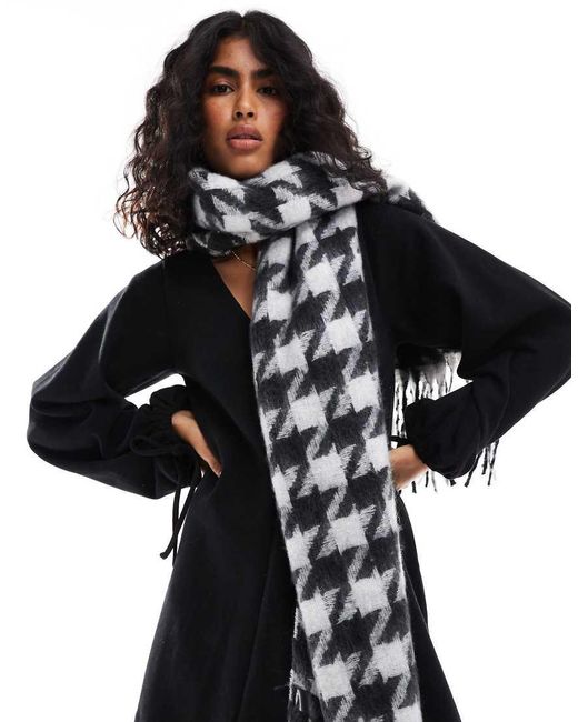 ASOS Black Scarf With Dogtooth Check