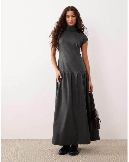ASOS Black High Neck Drop Waist Maxi Dress