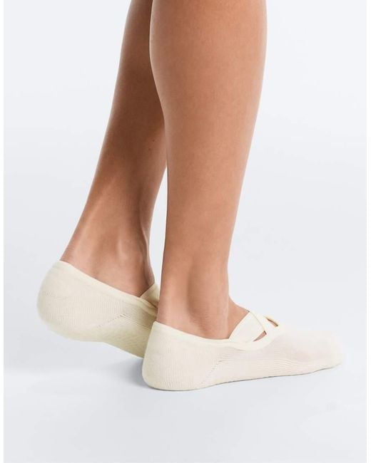 Oysho White 2 Pairs Of Padded Cotton Blend Yoga And Pilates Socks With Crossover Straps