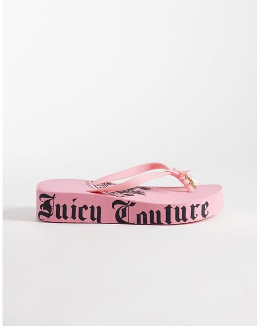 Juicy Couture Pink Y2K Heritage Crest Logo Wedge Sliders