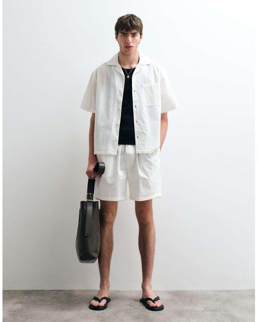ASOS COLLECTIVE White Cotton Shorts With Linen for men