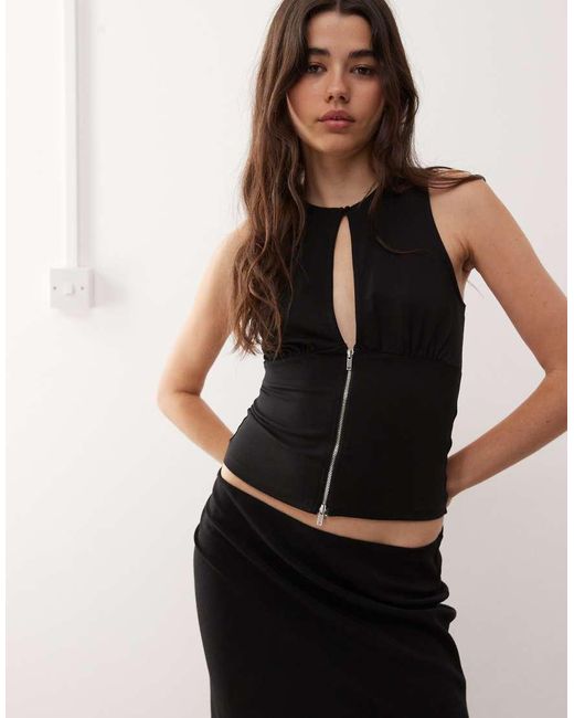 Weekday Black Slim Sleeveless Top With Keyhole Cut-out