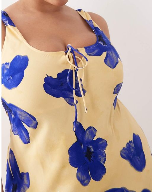 ASOS Blue Asos Design Curve Scoop Neck Tie Front Midi Dress