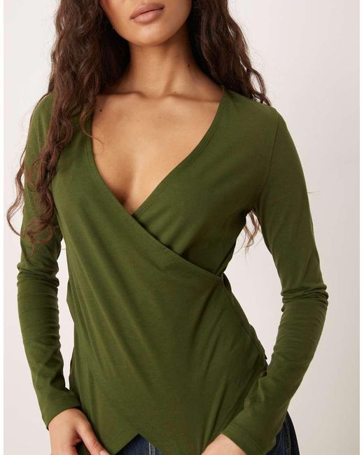 ASOS Green Circular Design Collection Asymmetric Neck Long Sleeve Tee