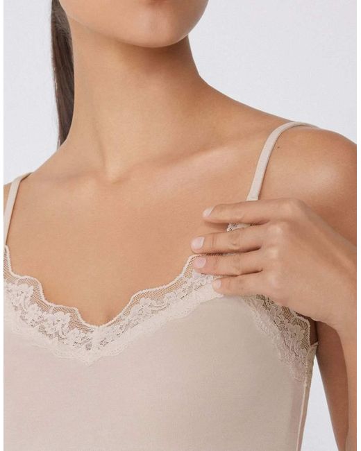 Tezenis White Viscose And Lace Camisole