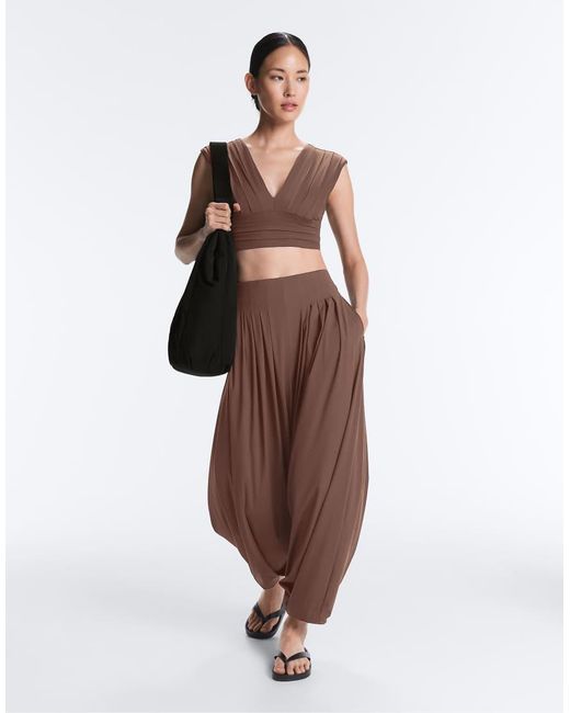 Oysho Brown Perfect-adapt Pleated Tank Top