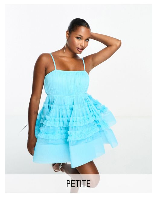 LACE & BEADS Empire Tulle Mini Dress in Blue | Lyst Canada