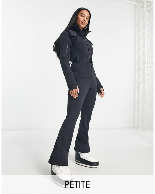 ASOS 4505 Petite Belted Ski Suit With Slim Kick Leg And Faux Fur Hood ...