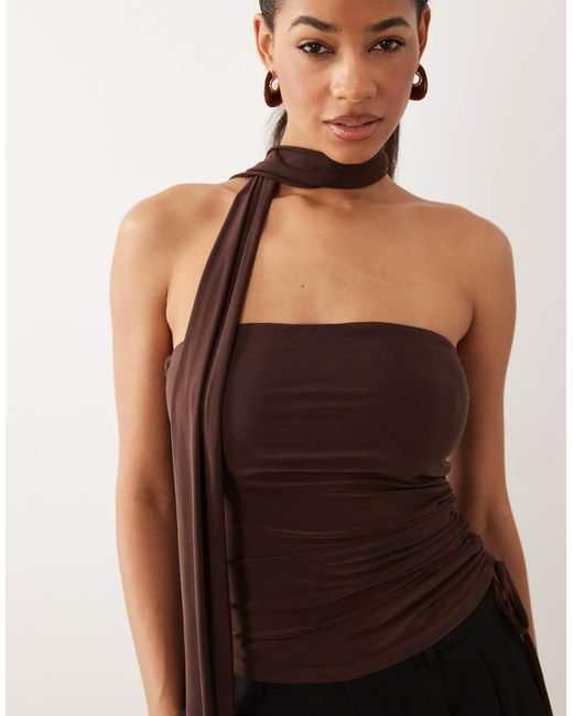 ASOS Black Slinky Bandeau Top With Beaded Scarf