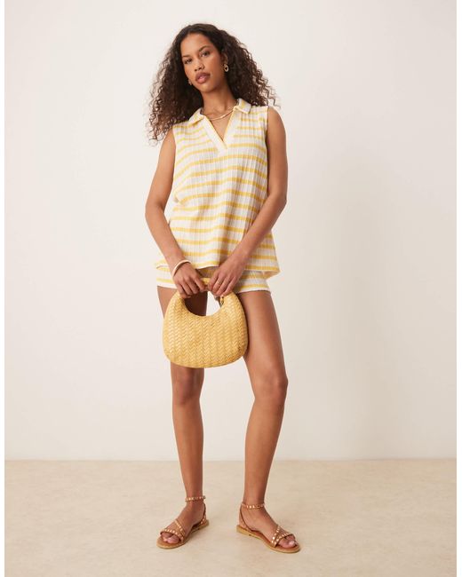 Pull sans manches d'ensemble en maille à rayures avec col polo - jaune ASOS en coloris Natural