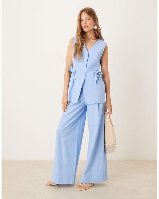 Pantalon d'ensemble en lin mélangé noué à la taille ASOS en coloris Blue