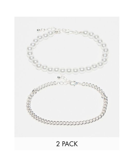 Jack & Jones White 2 Pack Plated Chain And Pearl Bracelet for men