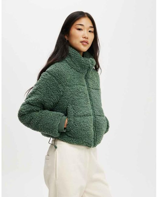 Cotton On Green The Mother Puffer Cropped Sherpa Jacket