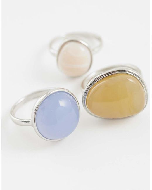 ASOS Set Van 3 Ringen Met Pastelkleurige Steentjes in het White
