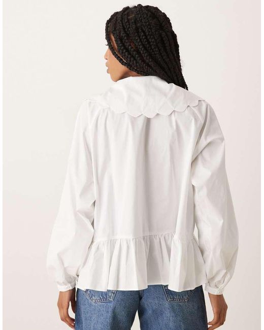 Glamorous White Oversized Collar Peplum Shirt