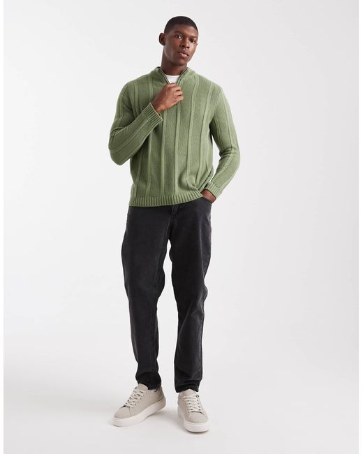 ASOS Green Knitted Half Zip Funnel Neck Jumper for men