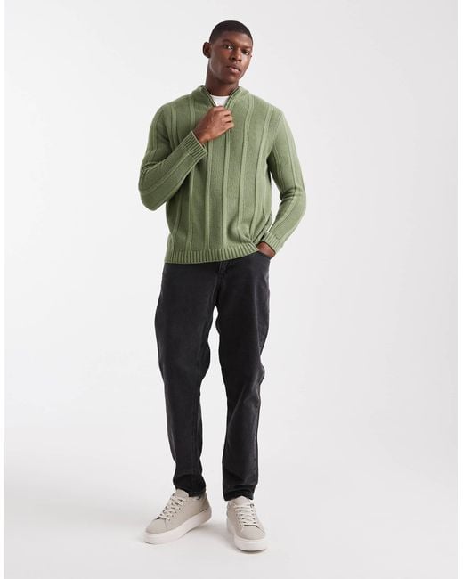 ASOS Green Knitted Half Zip Funnel Neck Jumper for men