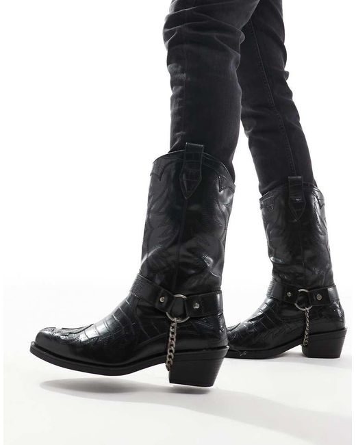 Bershka Black Western Boot for men