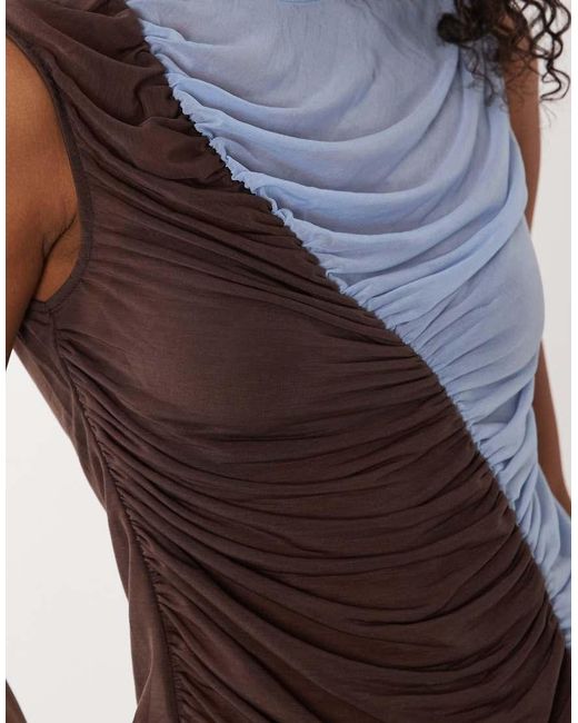 ASOS Blue Mesh Ruched Colour Block Tank Top