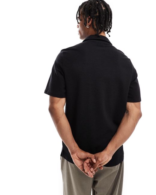 Jack & Jones Black Textured Zip Polo for men