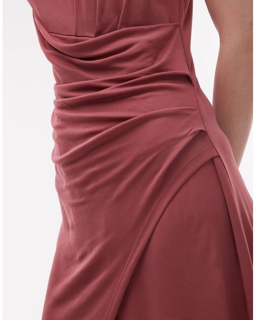 & Other Stories Red Jersey Midaxi Dress With Drape Detail And Asymmetric Wrap Front