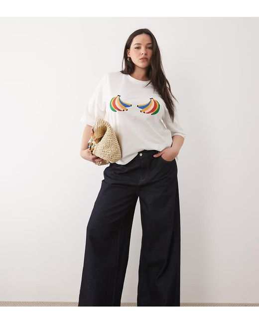 Never Fully Dressed White Cotton Banana Front Print T-shirt
